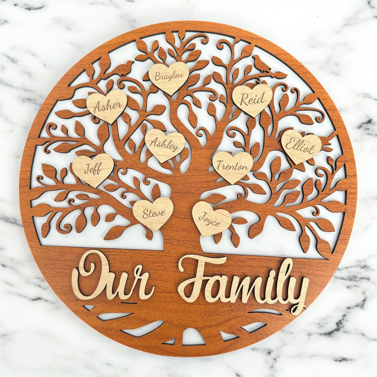 Personalized laser engraved family tree sign