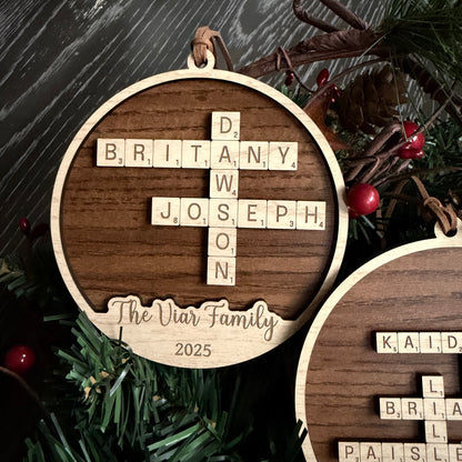 Personalized Family Crossword Ornament — Custom Letter Tile Design