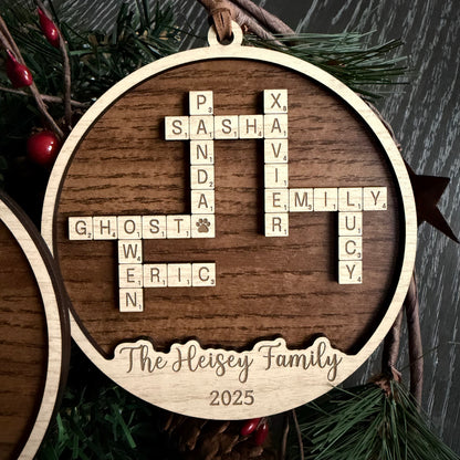 Personalized Family Crossword Ornament — Custom Letter Tile Design