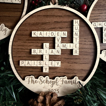 Personalized Family Crossword Ornament — Custom Letter Tile Design