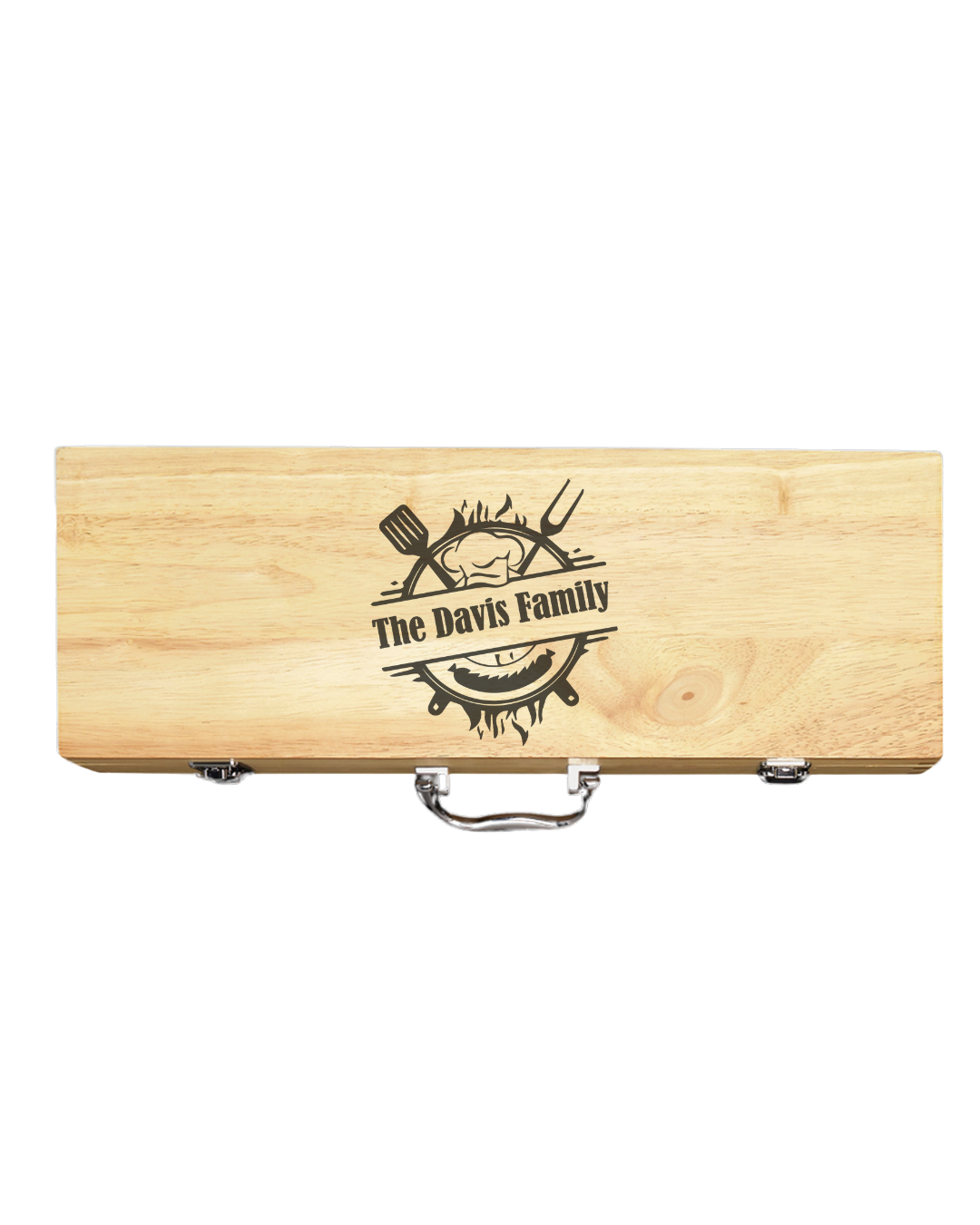Personalized 11-Piece BBQ Grill Set with Wooden Case