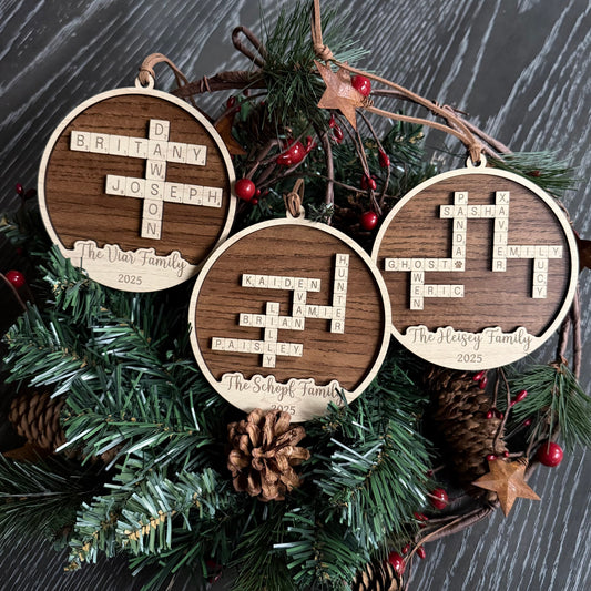 Personalized Family Crossword Ornament — Custom Letter Tile Design