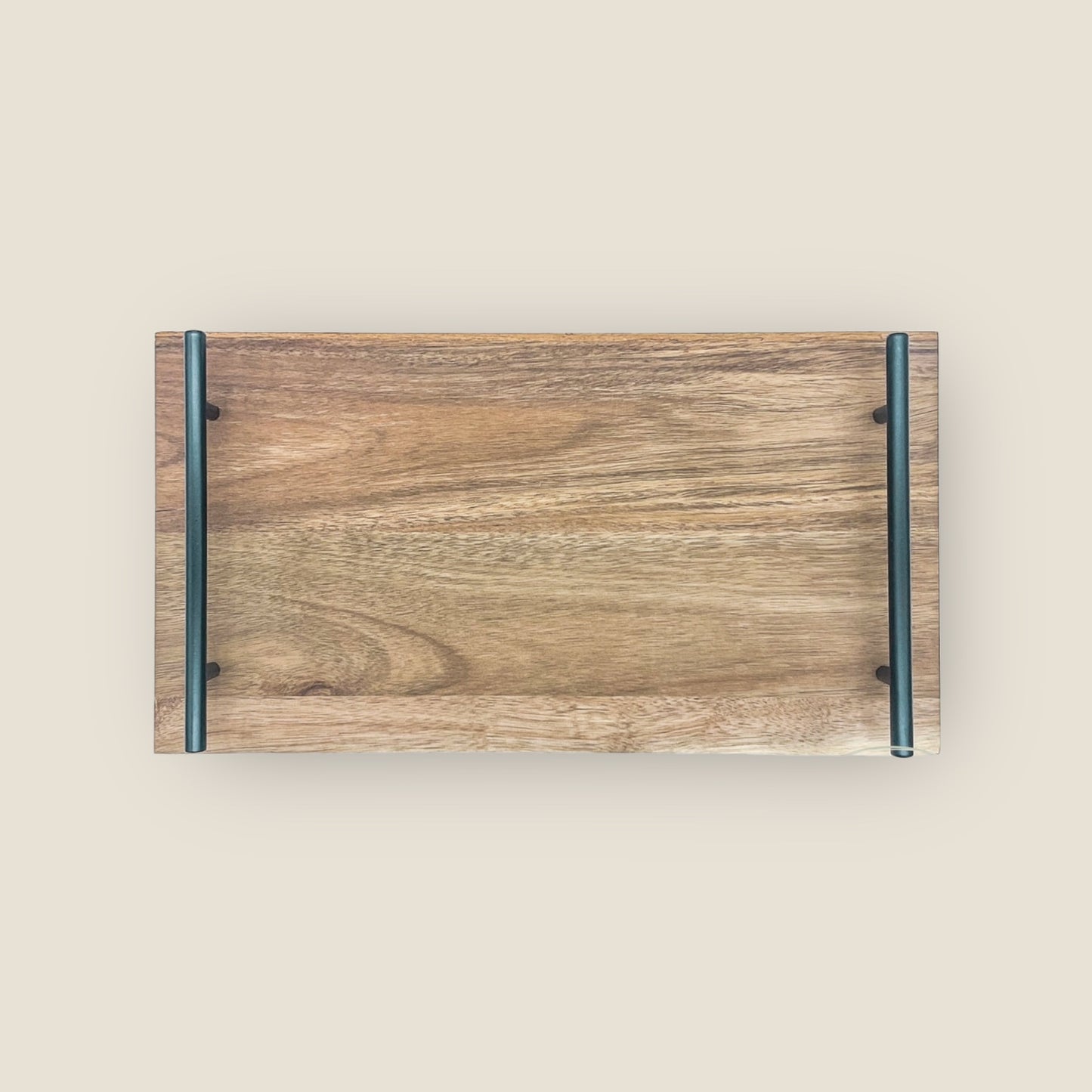 Personalized Acacia Wood Serving Tray with Black Handles - Rectangle