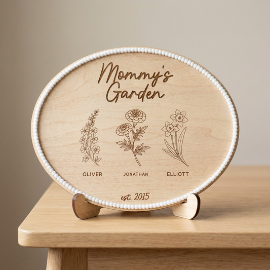 Garden Birth Flower Plaque – Personalized Wooden Sign with Stand